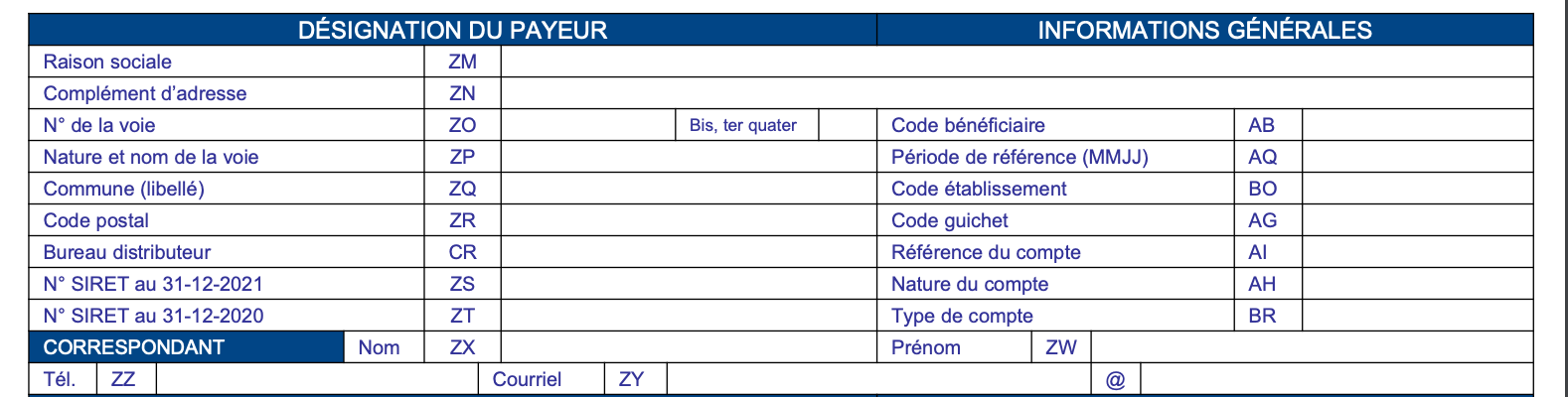 2561 désignation du payeur et informations générales