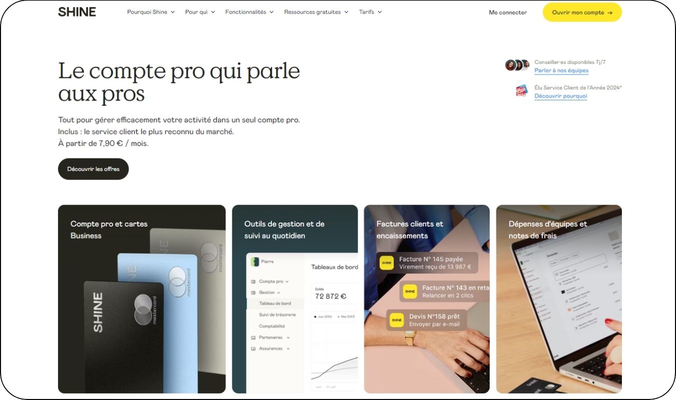 Interface du compte pro Shine