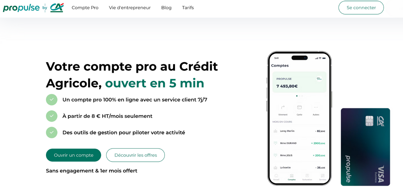 L'interface du compte pro by propulse by ca