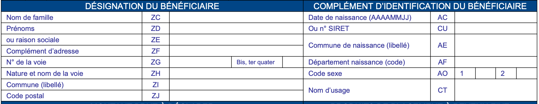 Désignation du bénéficiaire et complément d’identification du bénéficiaire