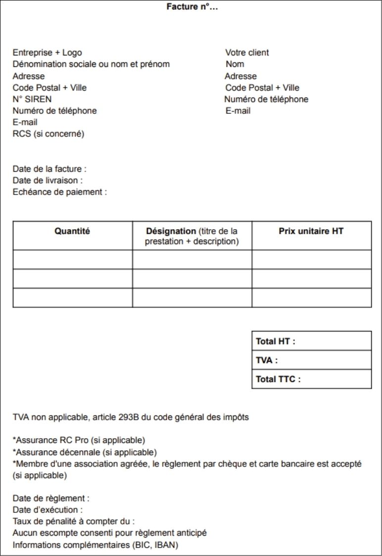 Facture sans TVA (modèle Word)