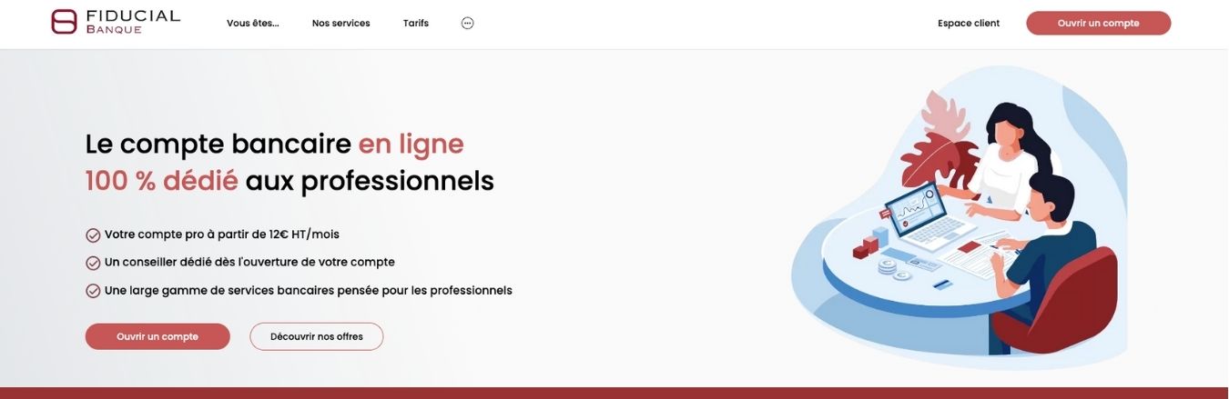 L'interface de la banque en ligne Fiducial qui propose une offre de compte pro à destination des pme 
