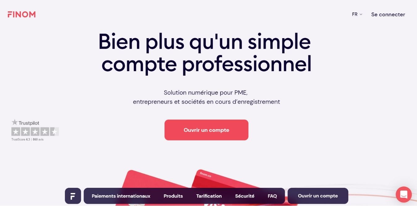 L'interface de Finom, une banque adaptée aux pme 