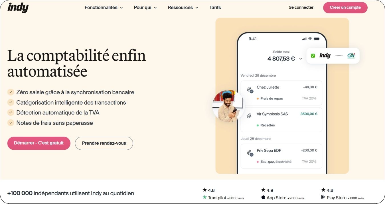 Interface du logiciel Indy sur la gestion des notes de frais