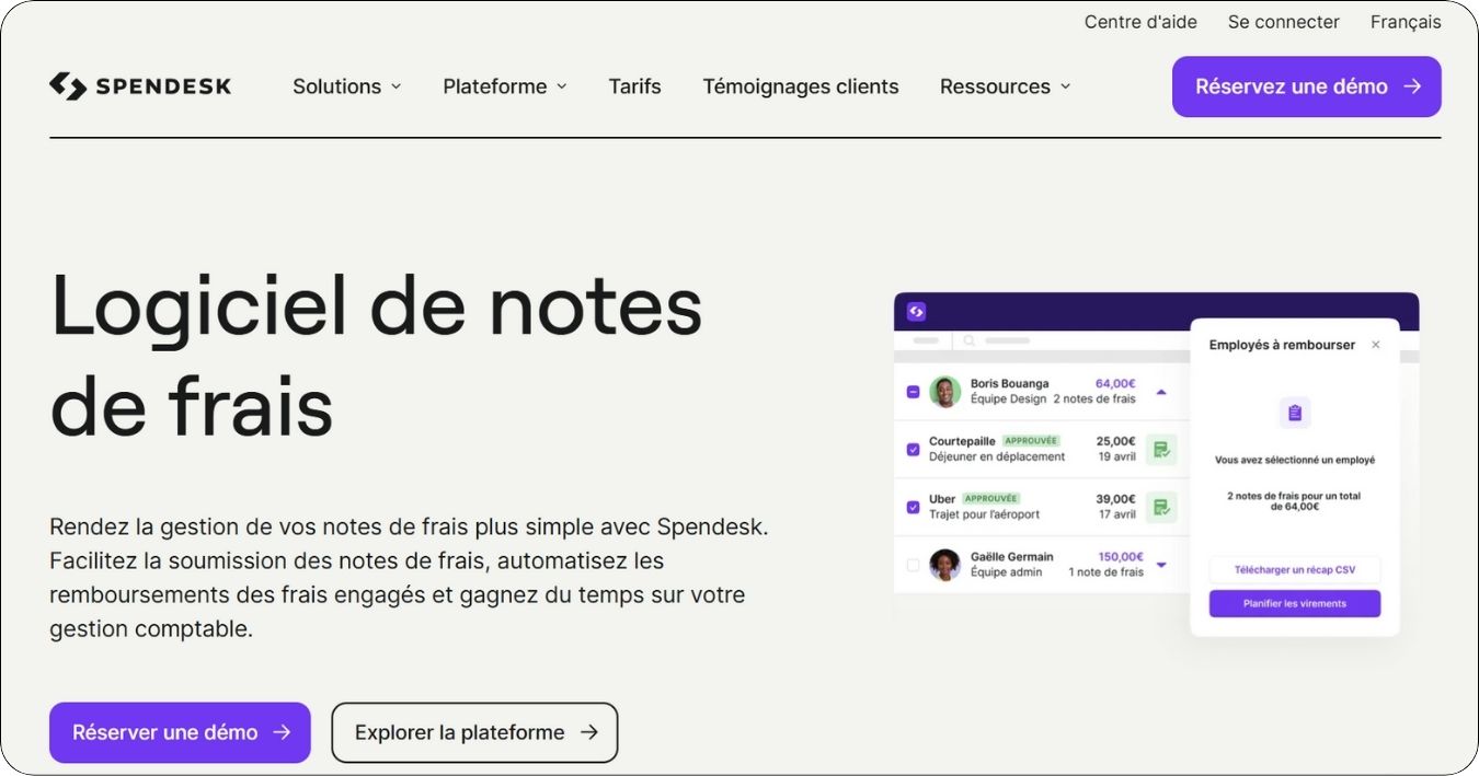 Interface du logiciel de notes de frais Spendesk