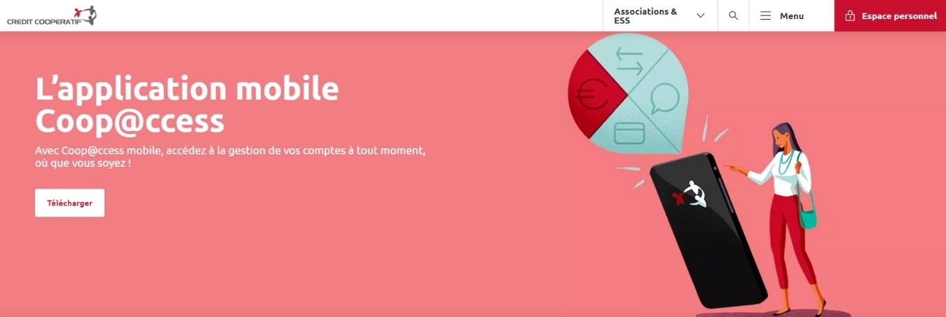 Interface de la banque en ligne pour association le Crédit Coopératif