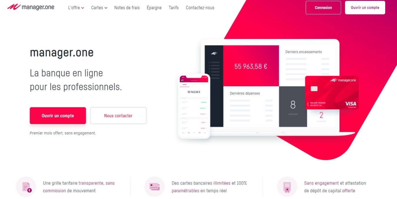 Interface de la banque en ligne pour association Manager.one