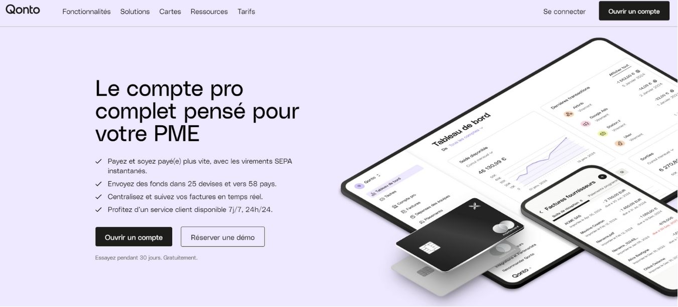 Interface de la néobanque Qonto pour PME