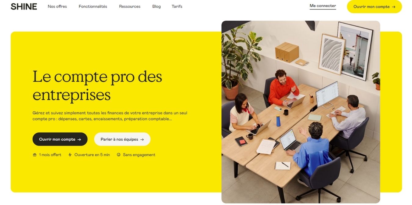 Interface de la néobanque Shine pour PME