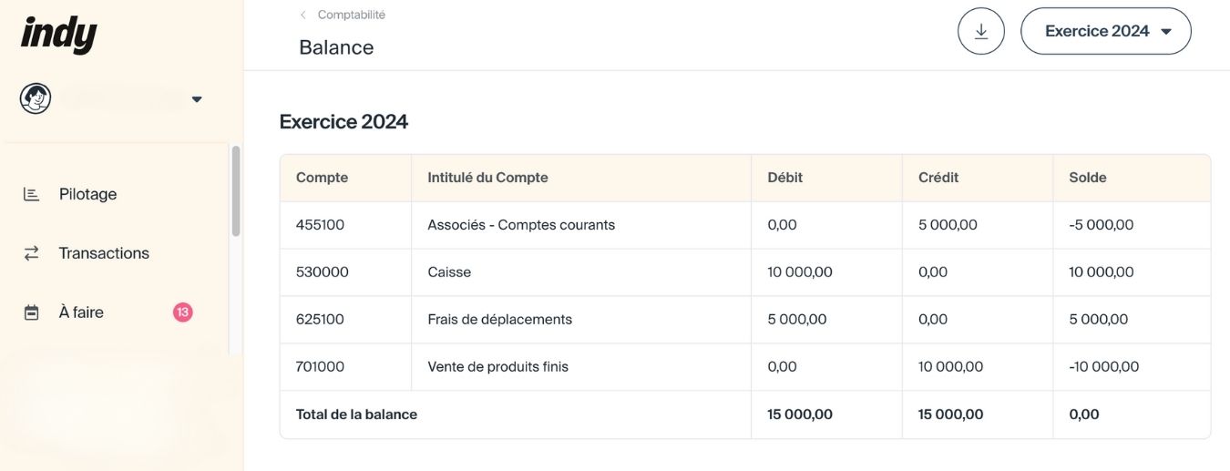 Balance comptable indy