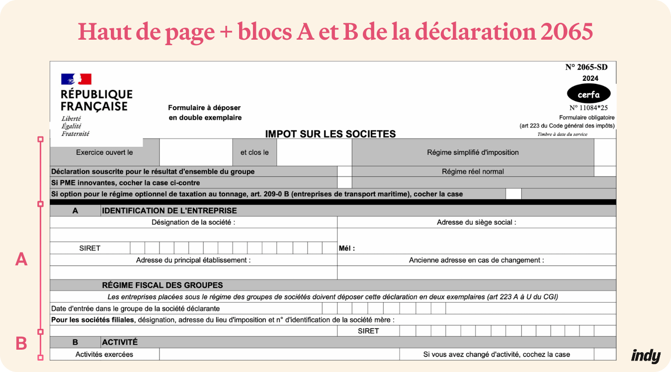 remplir la première partie de la déclaration 2065 SARL