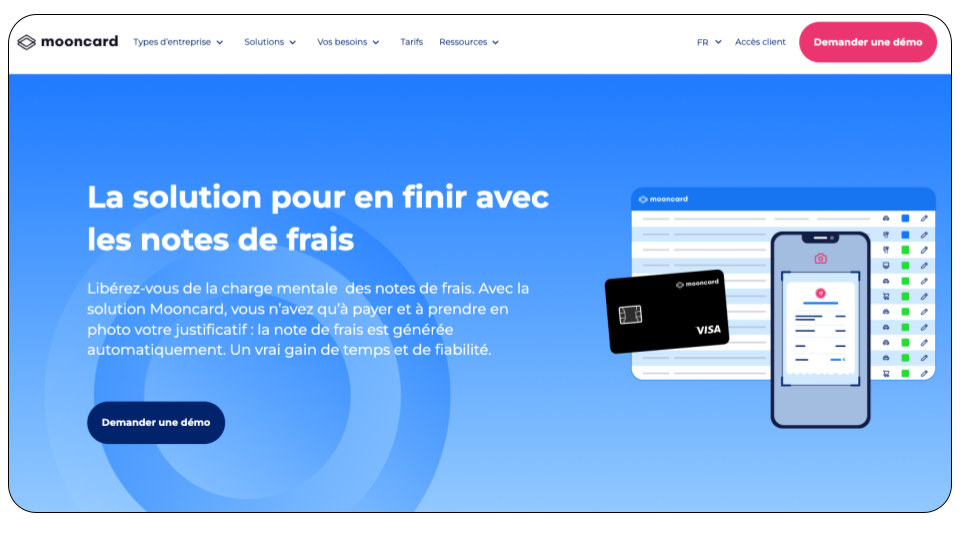 Interface du logiciel de notes de frais Mooncard