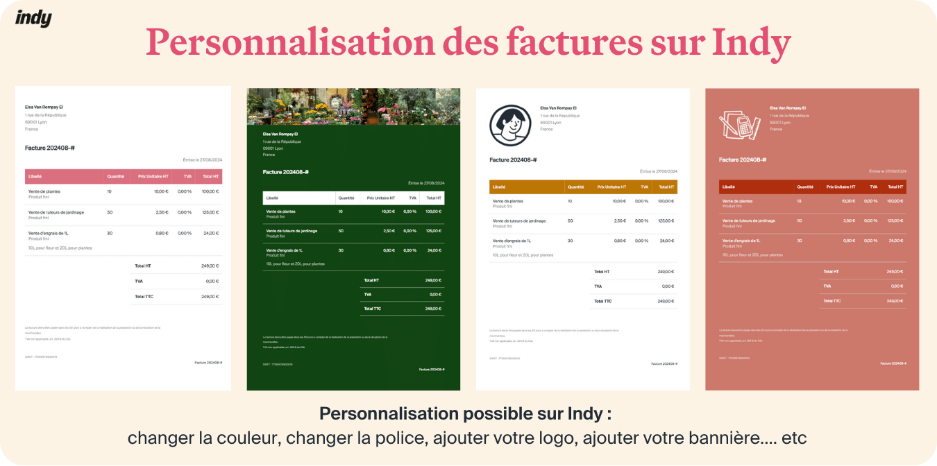 diverses factures possibles de faire sur indy