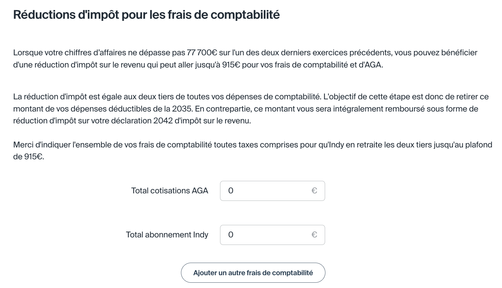 La réduction de frais de comptabilité sur Indy